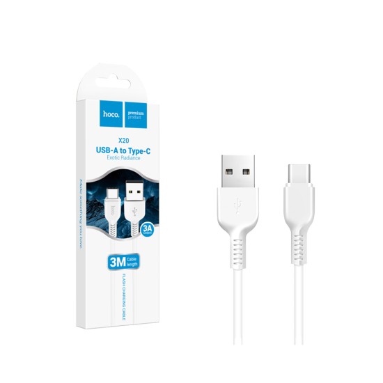 Cabo de Carregamento Hoco X20 Flash Tipo-C 3M Branco Cabo de Carregamento Hoco X20 Flash Tipo-C 3M Branco